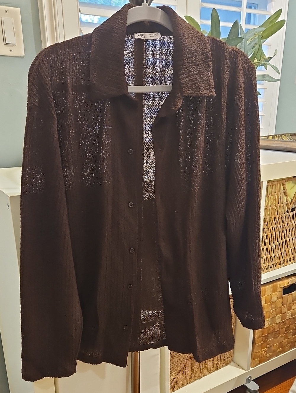 Zara Brown Lightweight Knit Shirt Jacket0029